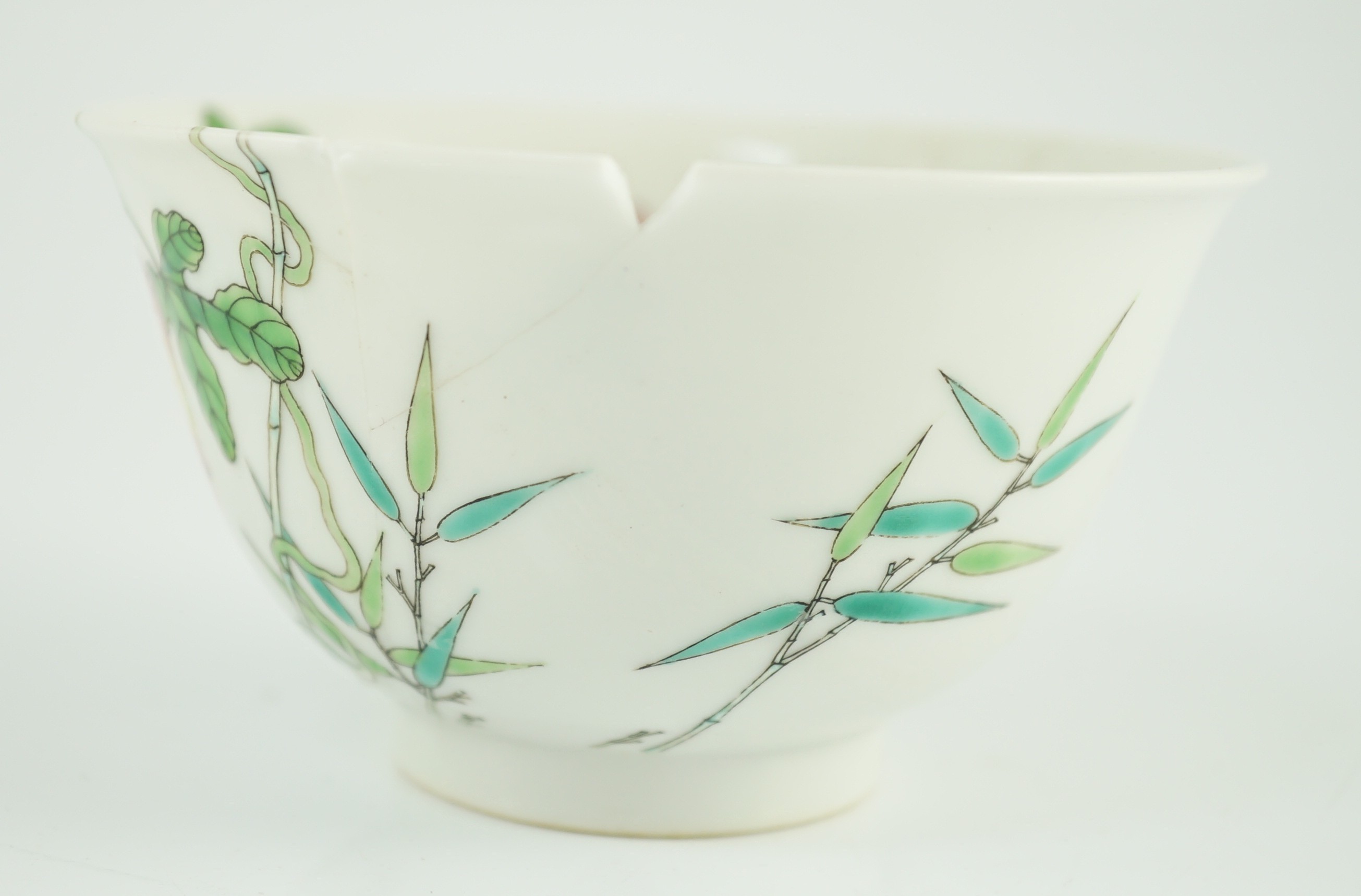 A Chinese famille rose bowl, Jiaqing seal mark and of the period (1796-1820), 10.7cm diameter, 6.3cm high, extensive damage